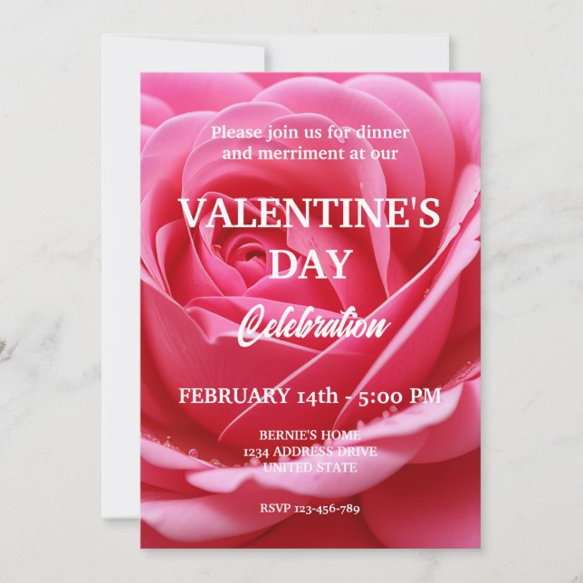 INVITACIÓN FIESTA DE SAN VALENTÍN CON ROSA ROJA (Anverso)