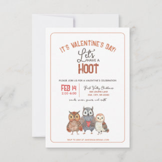 Invitación Fiesta de San Valentín con tema de búho
