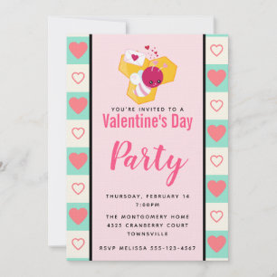 Invitación Fiesta de San Valentín de Abejorro Rosa Adorable