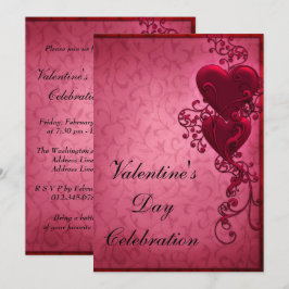 Invitación Fiesta de San Valentín de Corazones, florituras y