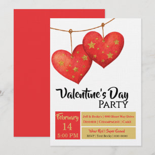 Invitación Fiesta de San Valentín de Corazones Rojos Lindos