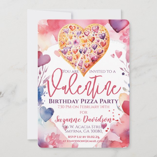 Invitación Fiesta de San Valentín de cumpleaños (Anverso)