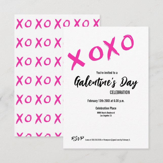 Invitación Fiesta de San Valentín de XOXO Galentine's Day PIN (Anverso / Reverso)