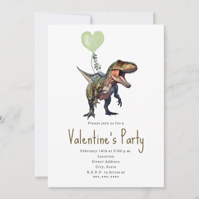 Invitación Fiesta de San Valentín del Corazón Verde del Dinos (Anverso)