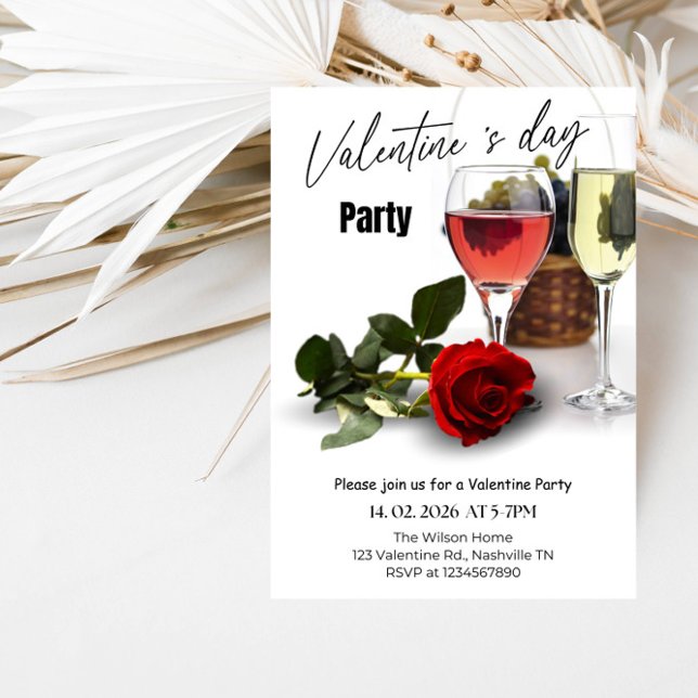 Invitación Fiesta de San Valentín elegante en rojo y rosa (Subido por el creador)