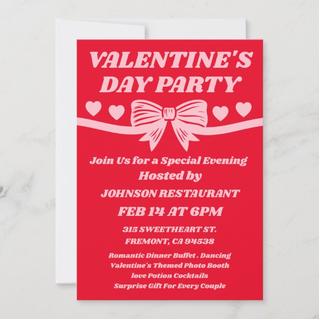 Invitación Fiesta de San Valentín en el restaurante (Anverso)