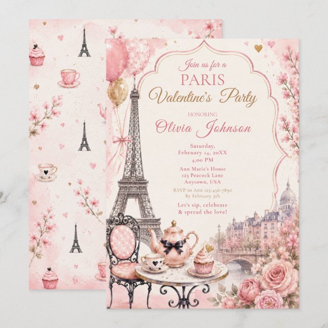 Invitación Fiesta de San Valentín en París (Anverso / Reverso)