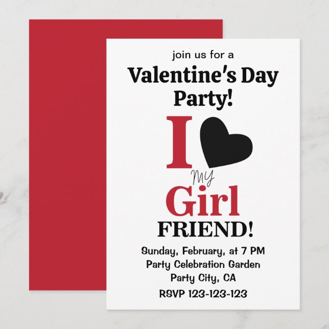 Invitación Fiesta de San Valentín para Mi Novia (Anverso / Reverso)