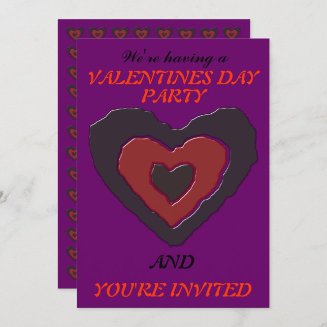 Invitación Fiesta de San Valentín personalizada con corazón d (Anverso / Reverso)