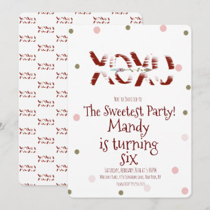 Invitación Fiesta de San Valentín XOXO Abrazos Besos Confeti