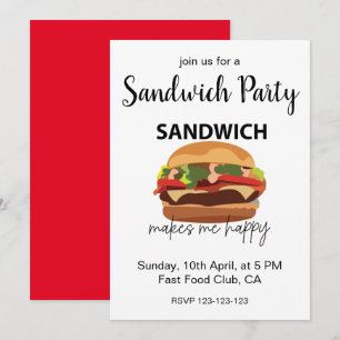 Invitación Fiesta de Sandwiches Me Hace Feliz