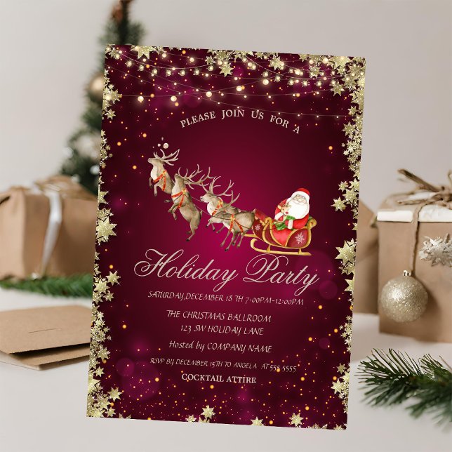 Invitación Fiesta de Santa Claus Sleigh Reindeer Stars Compan (Subido por el creador)
