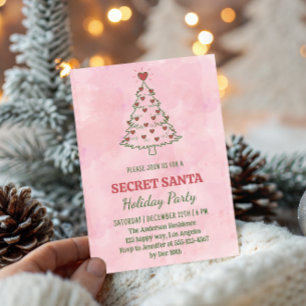 Invitación Fiesta de Santa Secreto con Acuarela Rosa en Vacac