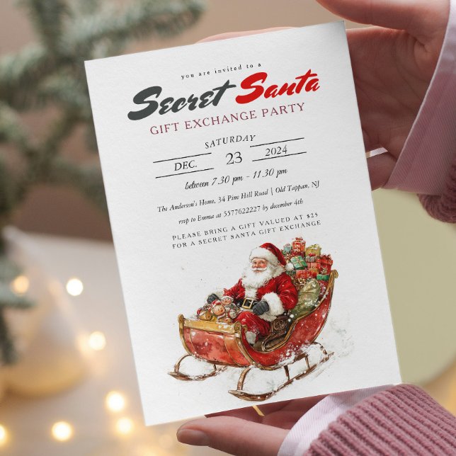 Invitación Fiesta de Santa Sleigh Secret Santa Navidades (Subido por el creador)