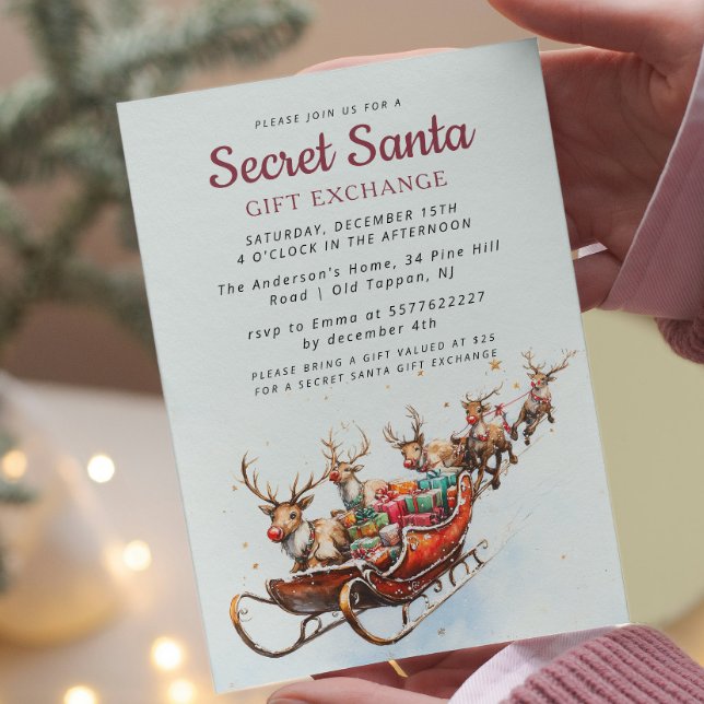 Invitación Fiesta de Santa Sleigh Secret Santa Navidades (Subido por el creador)