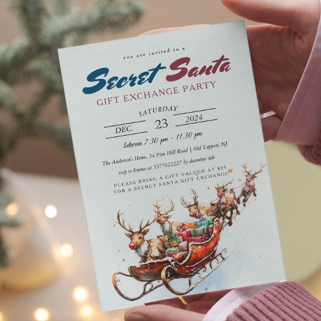 Invitación Fiesta de Santa Sleigh Secret Santa Navidades (Subido por el creador)