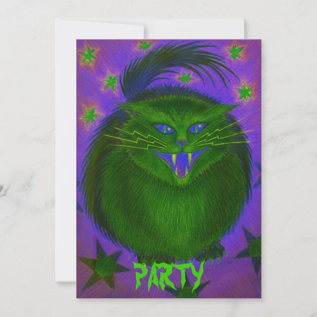 Invitación 'Fiesta' de Scary Cat Green (Anverso)