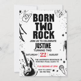 Invitación Fiesta de segundo cumpleaños Born to Rock