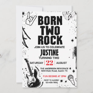 Invitación Fiesta de segundo cumpleaños Born to Rock