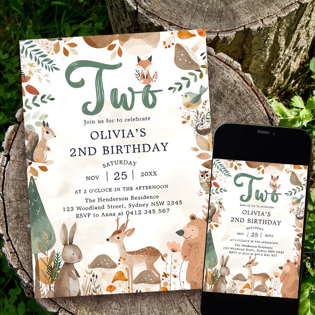Invitación Fiesta de segundo cumpleaños de animales de Woodla (Subido por el creador)