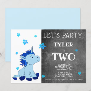 Invitación Fiesta de segundo cumpleaños de Cute Blue Unicorn