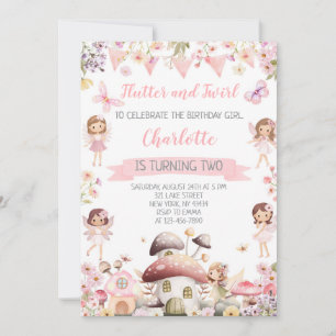Invitación Fiesta de Segundo Cumpleaños de la Hada Flutter y
