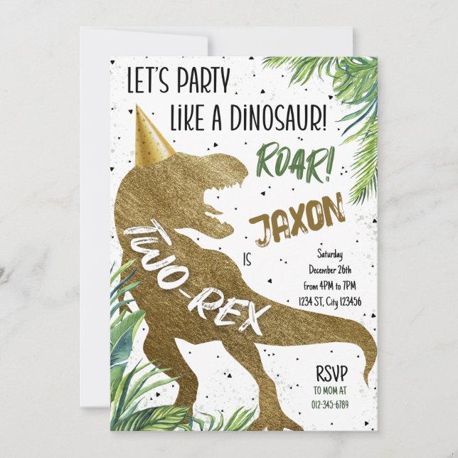 Invitación Fiesta de Segundo Cumpleaños de los Dinosaurios To (Anverso)