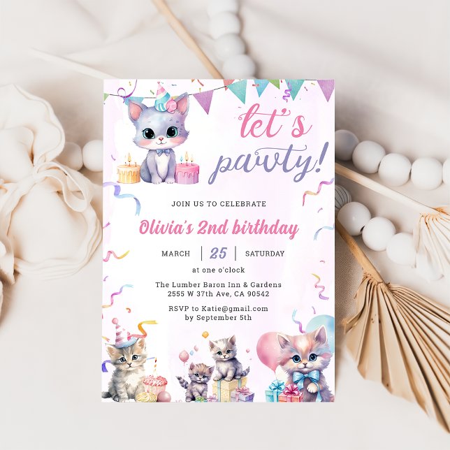Invitación Fiesta de segundo cumpleaños de un gato gatito (Subido por el creador)