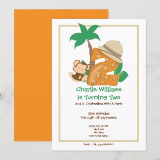 Invitación Fiesta de segundo cumpleaños del mono de Safari