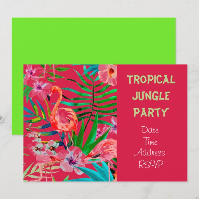 Invitación Fiesta de selva tropical con flamingo (Anverso / Reverso)