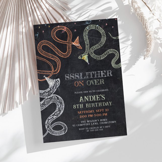 Invitación Fiesta de serpientes Chalkboard Reptile Cumpleaños (Subido por el creador)