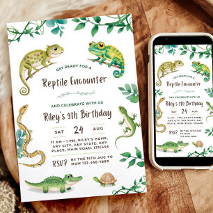 Invitación Fiesta de serpientes de cumpleaños reptiles invita