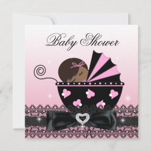 Invitación Fiesta de Shower de Bebé Niña Afroamericana Rosa