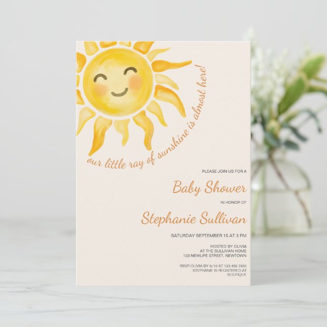 Invitación Fiesta de Shower de Bebé Sol Boho Neutro en Género (Anverso de pie)