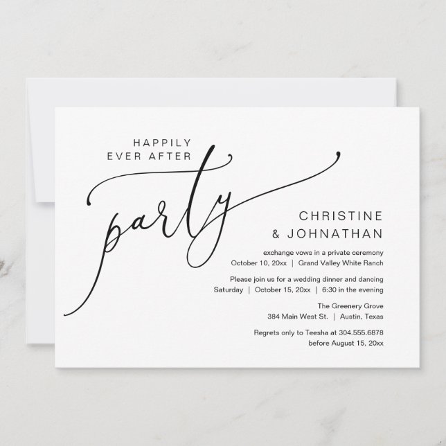 Invitación Fiesta de Siempre Felices, Cena de Huida Baile (Anverso)