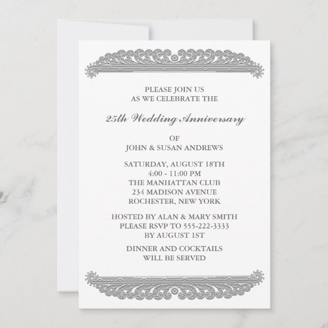Invitación Fiesta de Silver Swirl 25 Aniversario (Anverso)