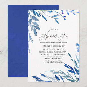 Invitación Fiesta de Sip and See de Hojas de Índigo Azul Marí
