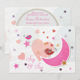 Invitación Fiesta de Sip & See de Luna y Estrellas de Aves Li