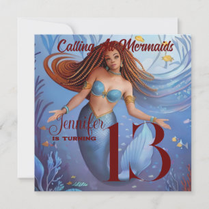 Invitación Fiesta de sirena acuarela afroamericana
