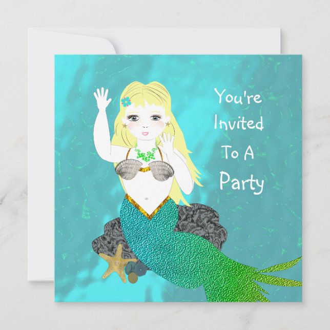 Invitación Fiesta de sirena de baño (Anverso)