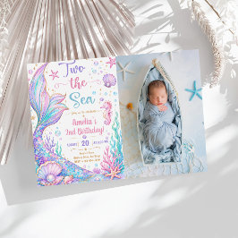 Invitación Fiesta de Sirena Dos al Mar Sirena Cumpleaños 2
