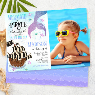 Invitación Fiesta de Sirena y Pirata Bajo el Mar Cumpleaños