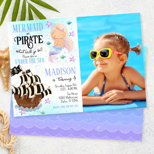Invitación Fiesta de Sirena y Pirata Bajo el Mar Cumpleaños