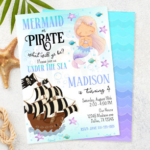 Invitación Fiesta de Sirena y Pirata Bajo el Mar Cumpleaños