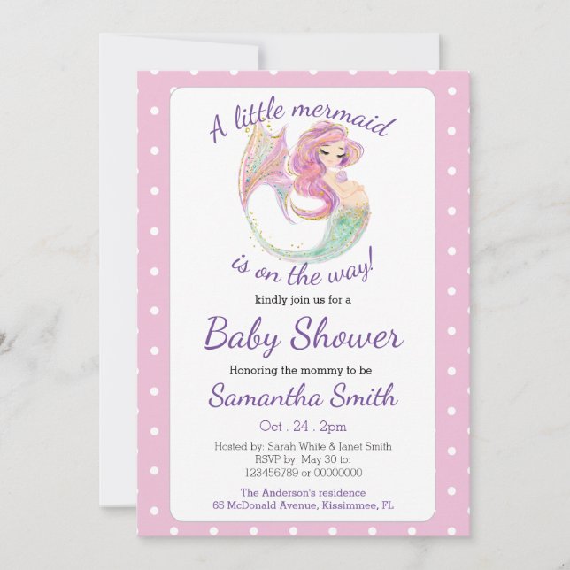 Invitación Fiesta De Sirenas Baby Shower Bajo El Tema Del Mar (Anverso)