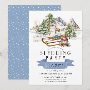 Invitación Fiesta de Sledding Winter Montañas Snowy Cumpleaño