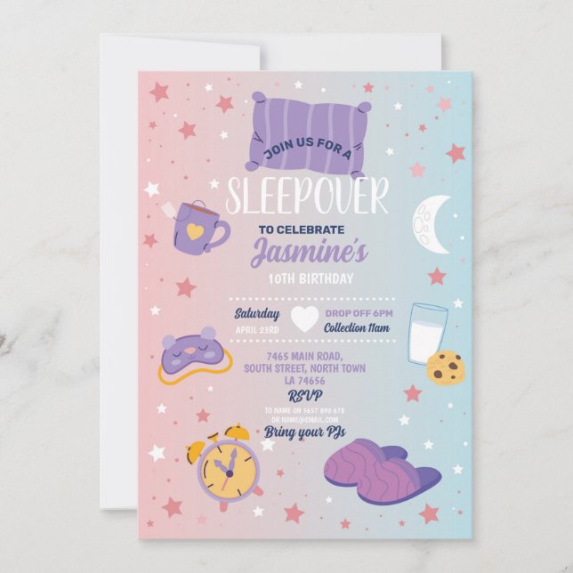 Invitación Fiesta de Sleepover Chicas de la Cuesta de Alumnos (Anverso)