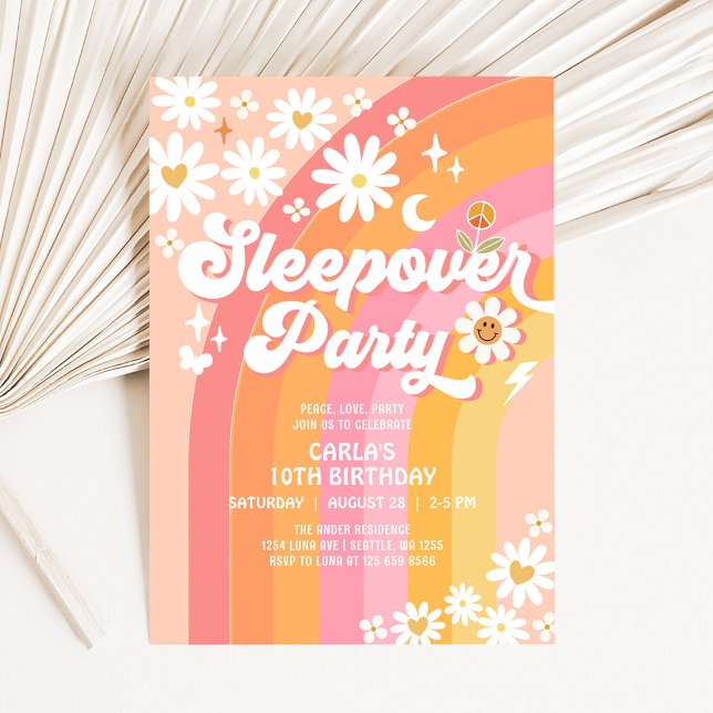 Invitación Fiesta de Sleepover Daisy Retro Hippie Cumpleaños (Subido por el creador)