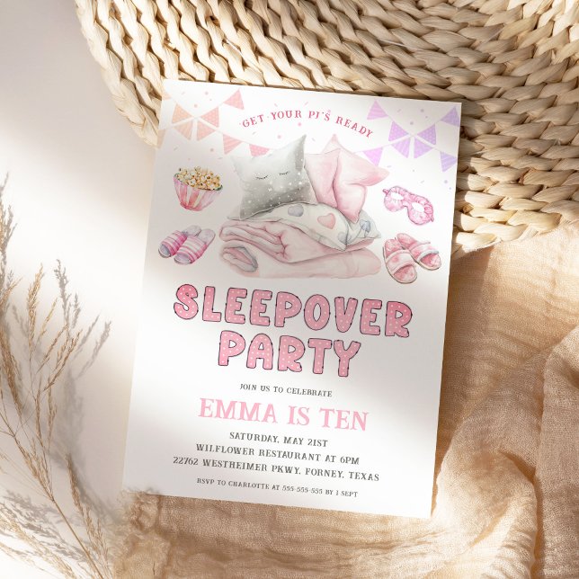 Invitación Fiesta de Sleepover Fiesta de sueño Chica rosa Cum (Subido por el creador)