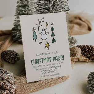 Invitación Fiesta de Snowman, árboles de Navidad verdes ilust